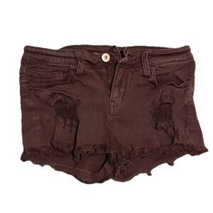 DayTrip Distressed Capricorn High Rise Jean Shorts Burgundy Size 27